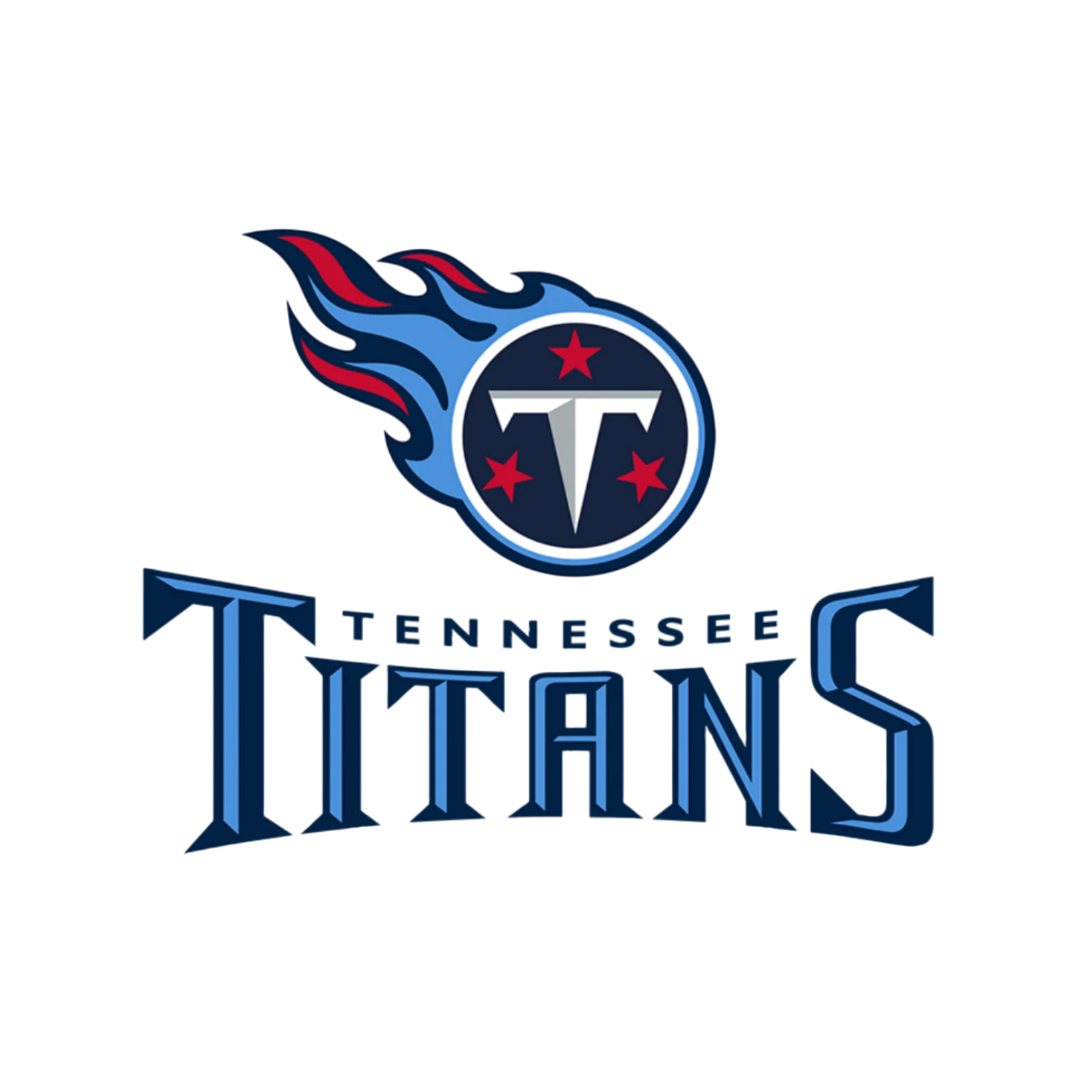 Tennessee Titans logo with flames and stars on a white background